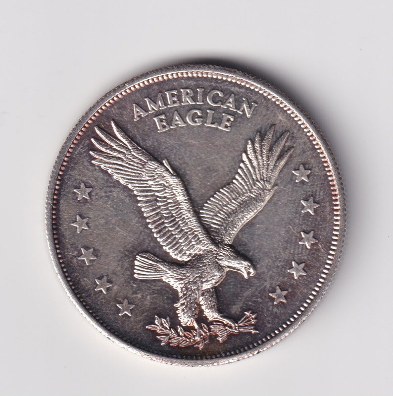 Vintage-Silver Trade Unit 1 oz .999 Fine Silver Round American Eagle Toned.02 zdjęcie 2