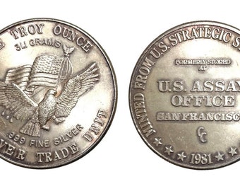 Vintage-1981 Silver Trade Unit 1 Oz .999 Fine Silver Round US