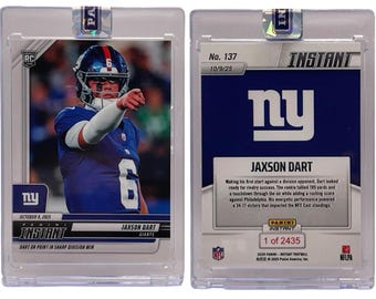 Tarjeta de novato de los New York Giants (RC) Panini Instant NFL n.° 137, Jaxson Dart, mariscal de campo, 2025