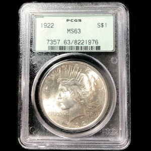 Certified 1922  Silver Peace Dollar Better  Date OGH Old Green Holder  PCGS MS 63-Rare