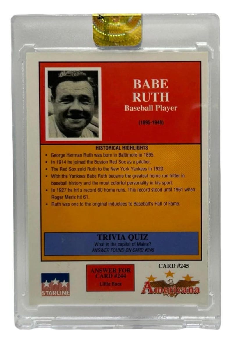 1992 Starline Americana #245 Babe Ruth NY Yankees HOF Sealed/encased - Etsy