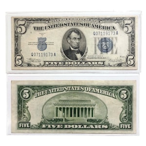 1-1934-A C OR D 5 Dollars Silver Certificate  Blue Seal  Better Grade  F/VF