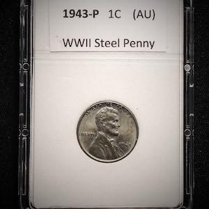 1943 Steel PENNY, LINCOLN Penny, Abraham Lincoln, Old Us Coins, Vintage World War Ii One Cent High Grade History Coin In Slabbed Case