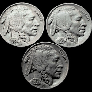 Authentic 1935,36,37 Buffalo COIN, Coin Collector , Ancient Coin, Buffalo Nickel,  Indian Head Liberty Coin High Grade Full Horn XF/AU