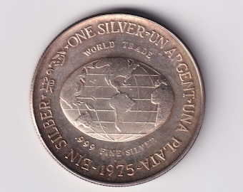 Vintage-1975 International Trade Unit 1 Oz .999 Fine Silver Round Toning-Rare (01)