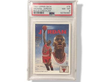 Michael Jordan 1991 Upper Deck 75 Bulls Checklist PSA 8 Nm-MT HOF