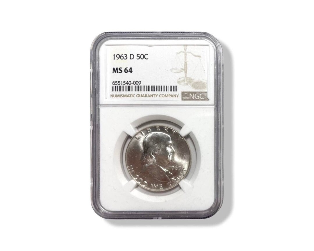 Certified 1963-D Franklin Silver Half Dollar High Grade NGC Ms64