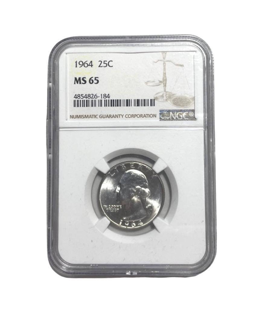 1964-P ジョージ・ワシントン シルバークォーター NGC MS65 認定