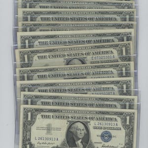 Lot of 10-1957 Mixed Blue Seal Silver Certificate Note, VF-AU, rare