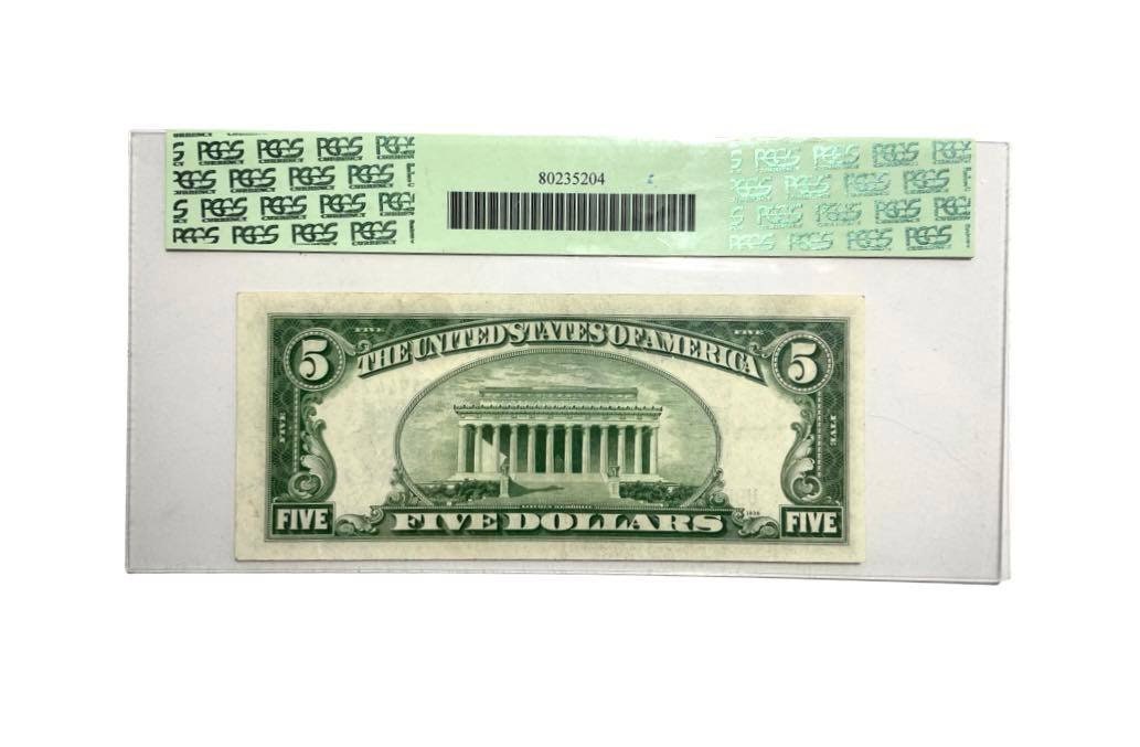 認定1934-D -5ドル銀証明書ブルーシールPCGS 55 PPQチョイス新品