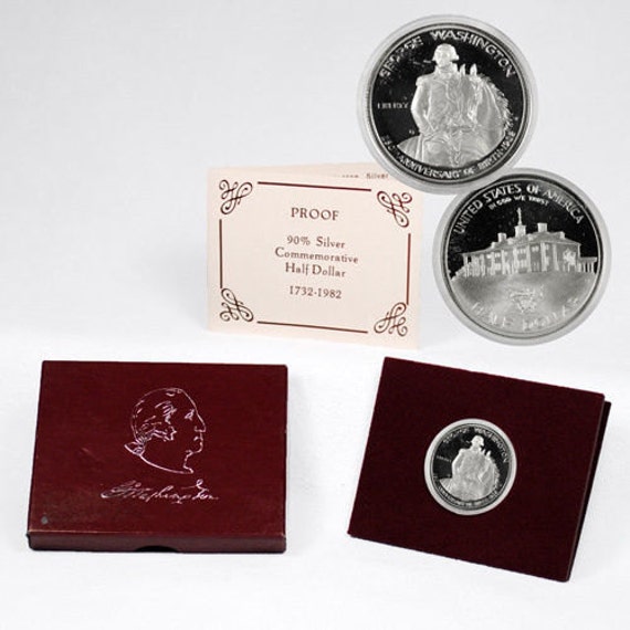 1982 Uncirculated George Washington Commemorative Silver Half Dollar with Box 