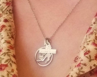Silver Yoga Cats Double Charm Necklace, Gift for Yoga and Cat Lover, Necklace for women and girls