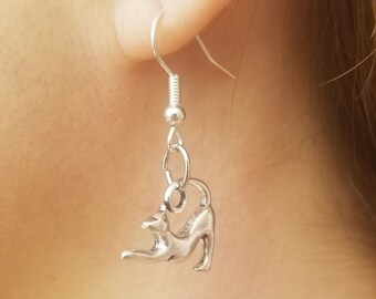 Stretching Yoga Cat Silver Earrings