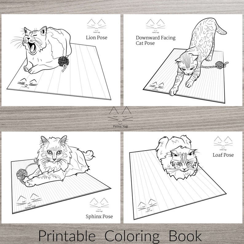 Yoga Cats Practicing Yoga PDF Downloadable Coloring Book image 2