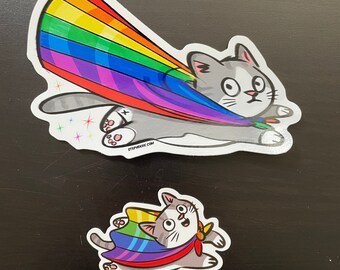 Rainbow Kitty Vinyl Stickers, 2"& 4"