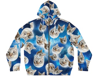 Steph Dere Blue Sky Gray Cat Attack Hoodie (AOP)