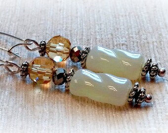 Pale Yellow Earrings, Light Yellow Earrings, Vintage Glass Earrings, Crystal Earrings, Silver Earrings, Beaded Earrings, CLASSIC Collection