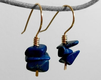 Lapis Earrings, Lapis Lazuli Earrings, Gold Earrings, Gemstone Earrings, Nugget Earrings, Brass Earrings, Rustic Earrings, Blue Earrings