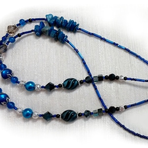 Blue Lanyard, Blue Lanyard Necklace, Lapis Lazuli Lanyard, Beaded Lanyard, Blue And Silver, Seed Bead Lanyard, Dark Blue, Bright, CLASSIC