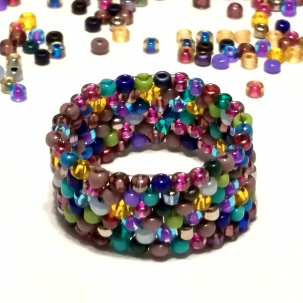 Custom Seed Bead Ring, Beaded Ring, Beaded Band Ring, Multi Color Ring, Beadwork Ring, Simple Ring, Confetti Ring, Random Ring, Rainbow Ring