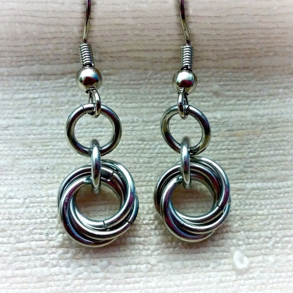 Silver Chainmaille Earrings, Mobius Ball Earrings, Knot Earrings, Nest Earrings, Simple Earrings, Small Earrings, Silver Earrings, Ring