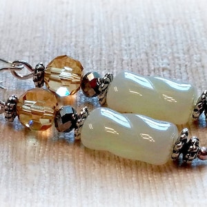 Pale Yellow Earrings, Light Yellow Earrings, Vintage Glass Earrings, Crystal Earrings, Silver Earrings, Beaded Earrings, CLASSIC Collection