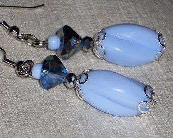 Periwinkle Blue Earrings, Powder Blue Earrings, Vintage German Glass, Crystal Earrings, Light Blue Earrings, Silver, CLASSIC Collection