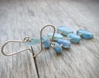 Long blue earrings Blue kyanite earrings Long earrings Blue stone earrings Lond dangle earrings Sterling silver earrings Silver jewelry