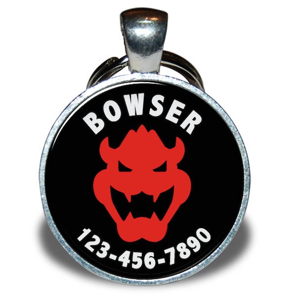 Pet ID Tag - Bowser Nintendo, Black & Red *Inspired* - Dog tag, Cat Tag, Pet Tag