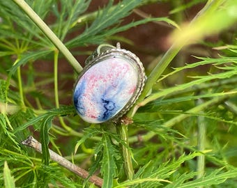 Pink Porcelain Faux Gemstone in Nickel Ring | Approx Size 8