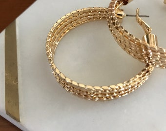 18K Yellow Gold Hoops: Gold jewellery, boho style, Ancient design, Gold Filled