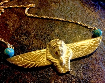 Ancient Egyptian Gold & Turquoise Pendant Necklace