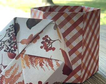 Fall Origami Hexagon Box w/ Lid - 4.25"