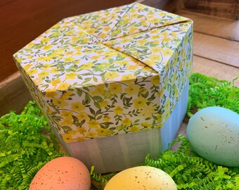 Spring Primrose Origami Hexagon Box w/ Lid - 6"