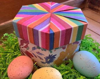 Spring Floral Origami Hexagon Box w/ Lid - 6"