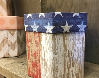 American Flag Origami Hexagon Box w/ Lid - 4.25"