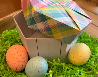 Easter Origami Hexagon Box w/ Lid - 6"