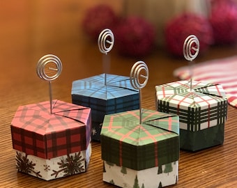 Origami Place card holder boxes - Plaid Christmas (Set of 4)