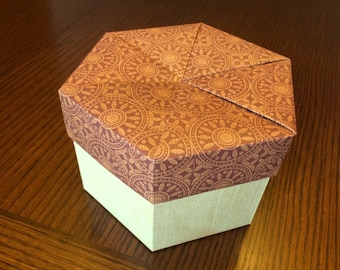 Autumn Origami Hexagon Box w/ Lid - 6" Maize