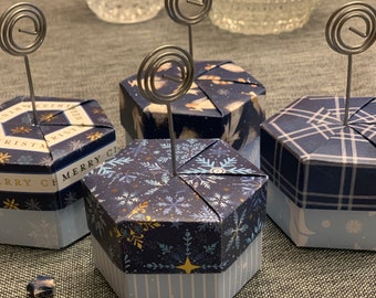 Origami Place card holder boxes - Blue Christmas (Set of 4)