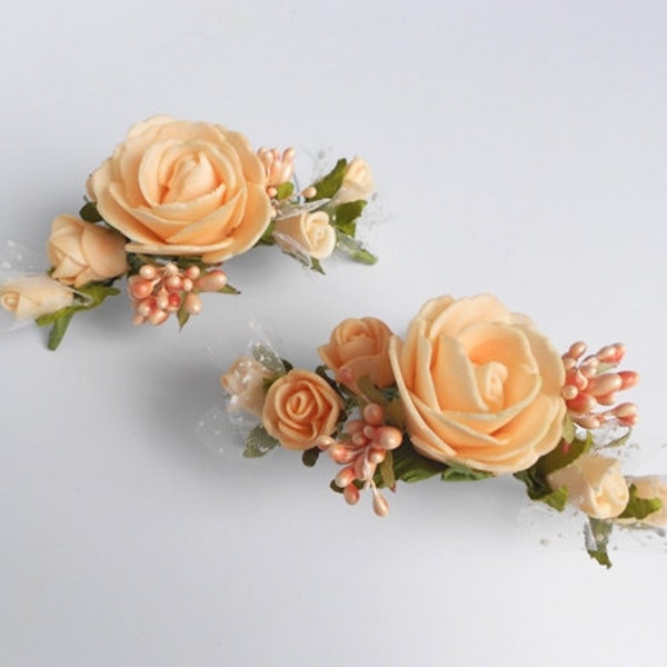 Peach Floral Hair Combs / Bridal Hairpiece / Handmade Faux Flower Fascinators / Wedding Accessories