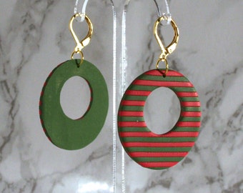 Christmas Stripes - Handmade Polymer Clay Earrings