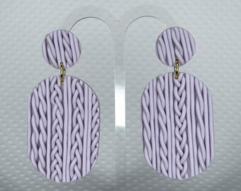 Purple Knit - Handmade Polymer Clay Earrings