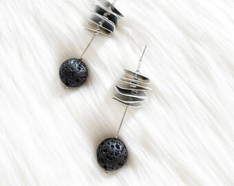 Unusual earrings Long earrings Black lava earrings Statement earrings Contemporary earrings Long earrings Art earrings Dangle earrings