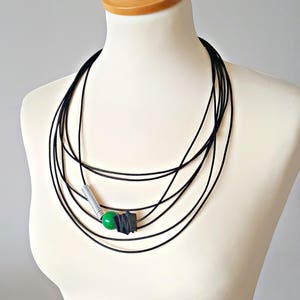 Schwarz Leder Multi Strang Halskette: Chunky Modern Statement Schmuck