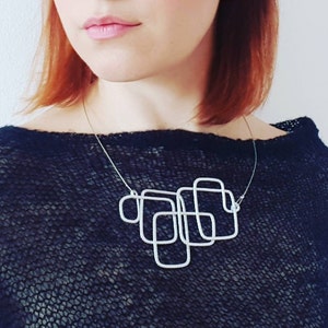 Silver statement necklace  Popular necklace Geometric necklace Bib necklace Contemporary jewelry Minimalist jewelry