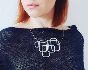 Silver statement necklace  Popular necklace Geometric necklace Bib necklace Contemporary jewelry Minimalist jewelry