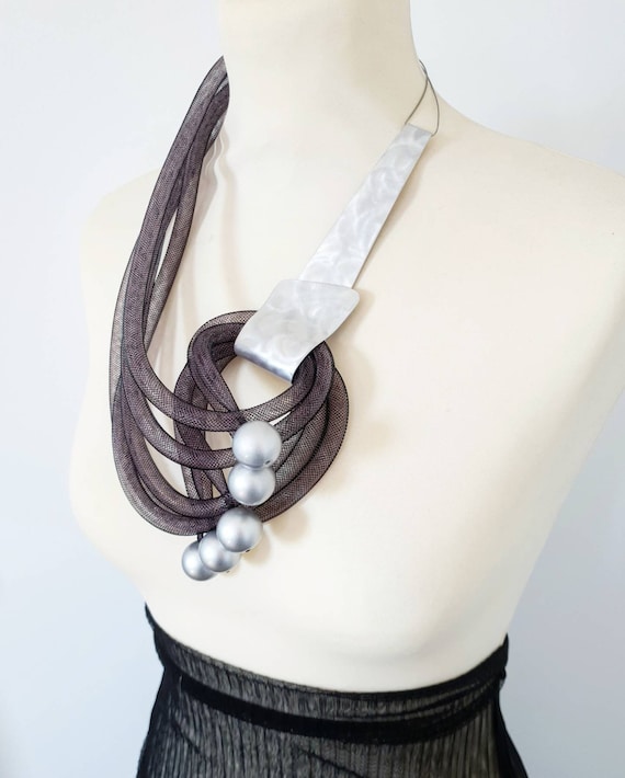 Statement Necklace Bib Necklace Mesh Necklace Modern Necklace