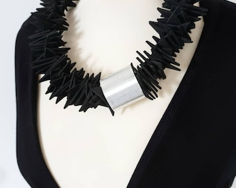 Statement black necklace Bib necklace Avant garde necklace Modern necklace Contemporary necklace Unusual necklace Big bold chunky necklaces