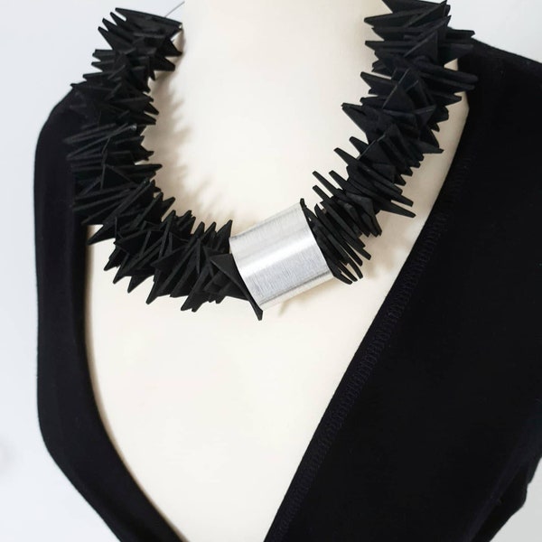 Statement black necklace Bib necklace Avant garde necklace Modern necklace Contemporary necklace Unusual necklace Big bold chunky necklaces